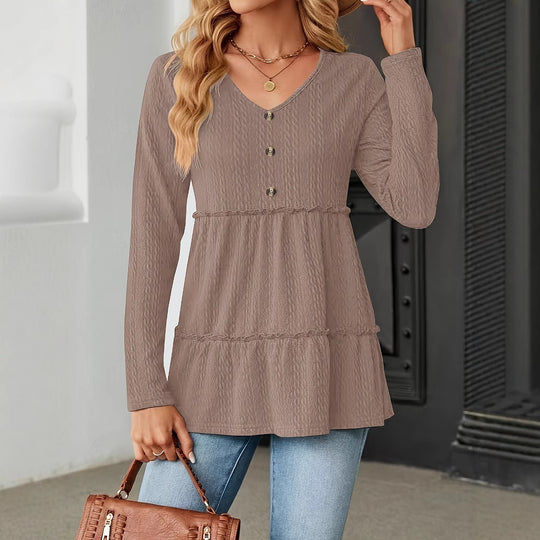 Damen Ärmelloses V-Ausschnitt Shirt mit Knopfdetails und voluminösem Saum EB