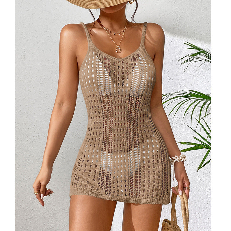 Damen Häkel-Strandkleid mit transparentem Design und eleganten Details EB