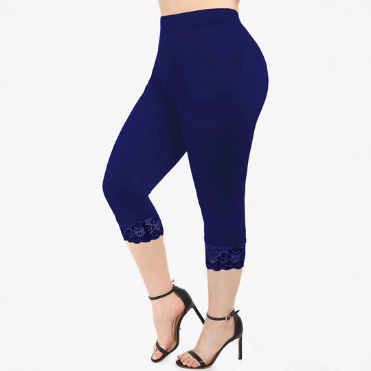 Damen Figurbetonte 3/4-Leggings mit eleganten Spitzenabschlüssen EB