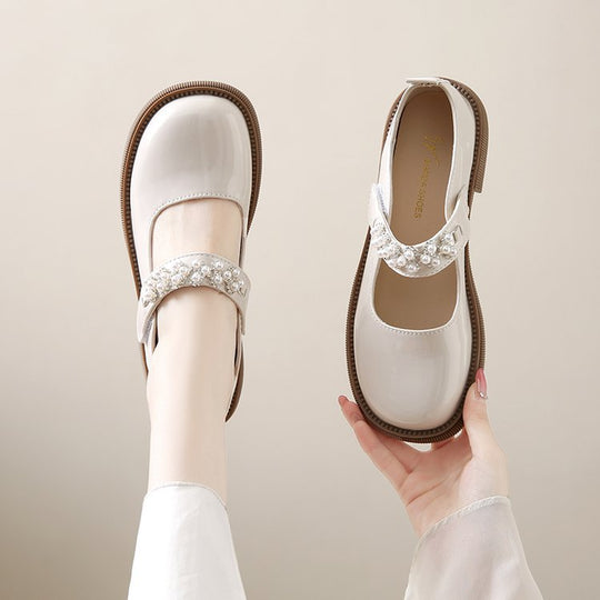 Damen elegante Mary Jane Schuhe mit funkelnder Perlenverzierung EB