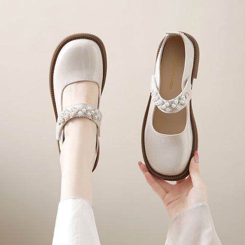Damen elegante Mary Jane Schuhe mit funkelnder Perlenverzierung EB