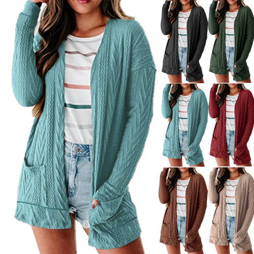 Damen luftige Strickjacke mit Taschen und modernem Design EB
