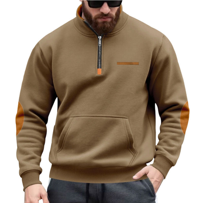Herren Kapuzenpullover mit halbem Reißverschluss und farblichen Akzenten EB