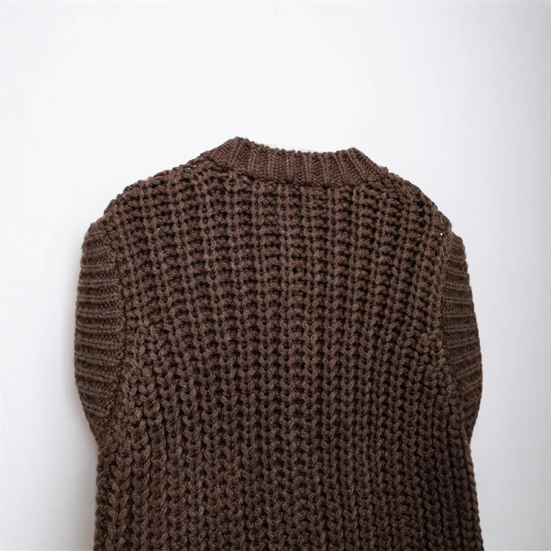 Damen modische Strickjacke mit Knopfleiste und Taschen EB