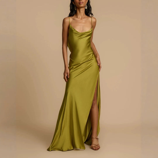 Damen Elegantes Maxikleid mit tiefem Ausschnitt und seitlichem Schlitz EB