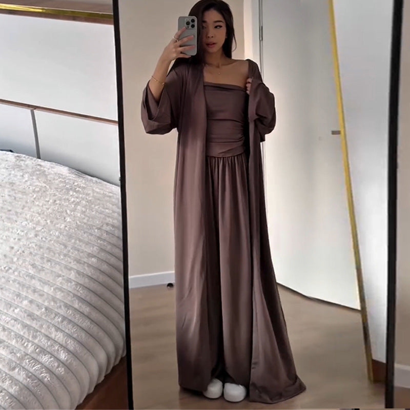 Damen luftiges Loungewear-Ensemble mit langem Kimono EB