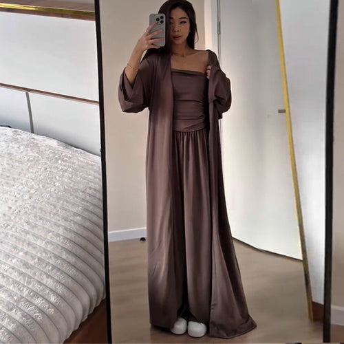 Damen luftiges Loungewear-Ensemble mit langem Kimono EB