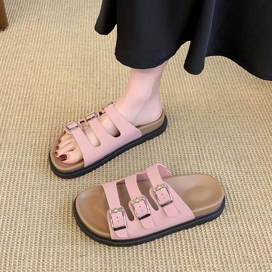 Damen Riemensandalen mit breiten Klettverschlussriemen und bequemer Innensohle EB
