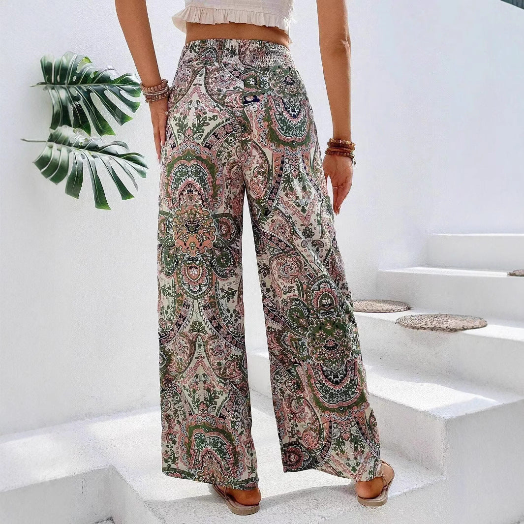 Damen weite Palazzo-Hose mit elastischem Bund und paisley Muster EB