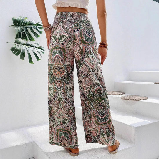 Damen weite Palazzo-Hose mit elastischem Bund und paisley Muster EB