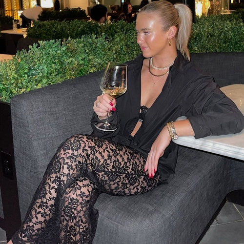 Damen Elegante Spitzenhose mit weitem Bein und hoher Taille EB