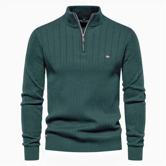 Herren Pullover mit halbem Reißverschluss und Rippstruktur EB