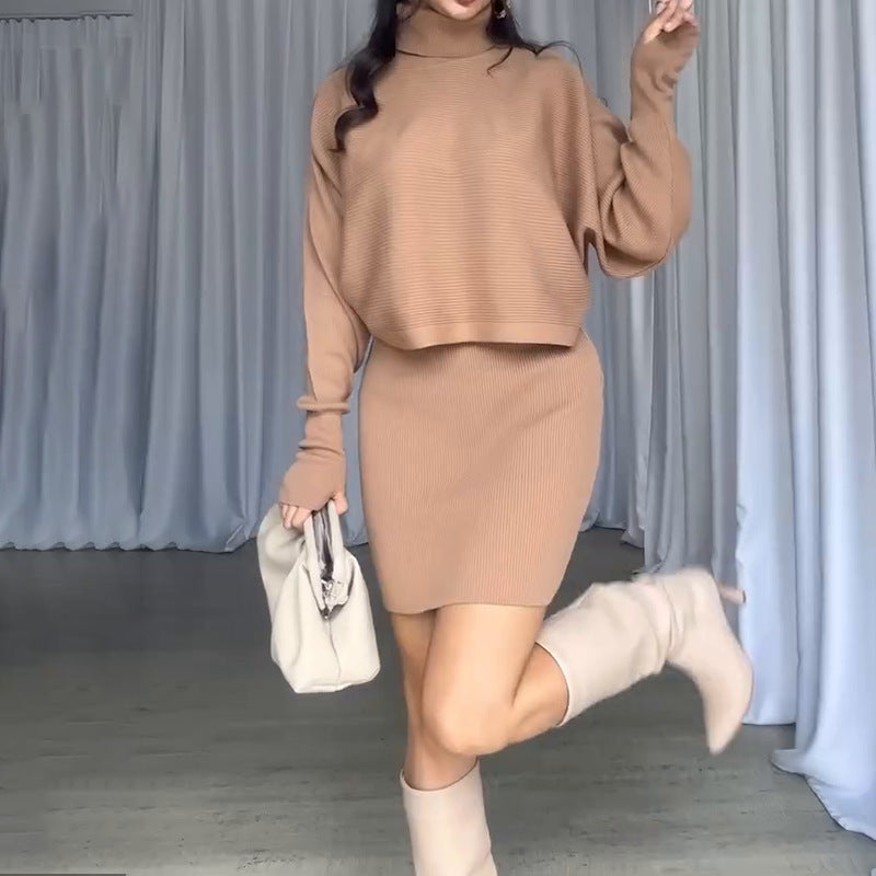 Damen Strickkleid mit lässigem Rollkragen und angeschnittenen Ärmeln EB