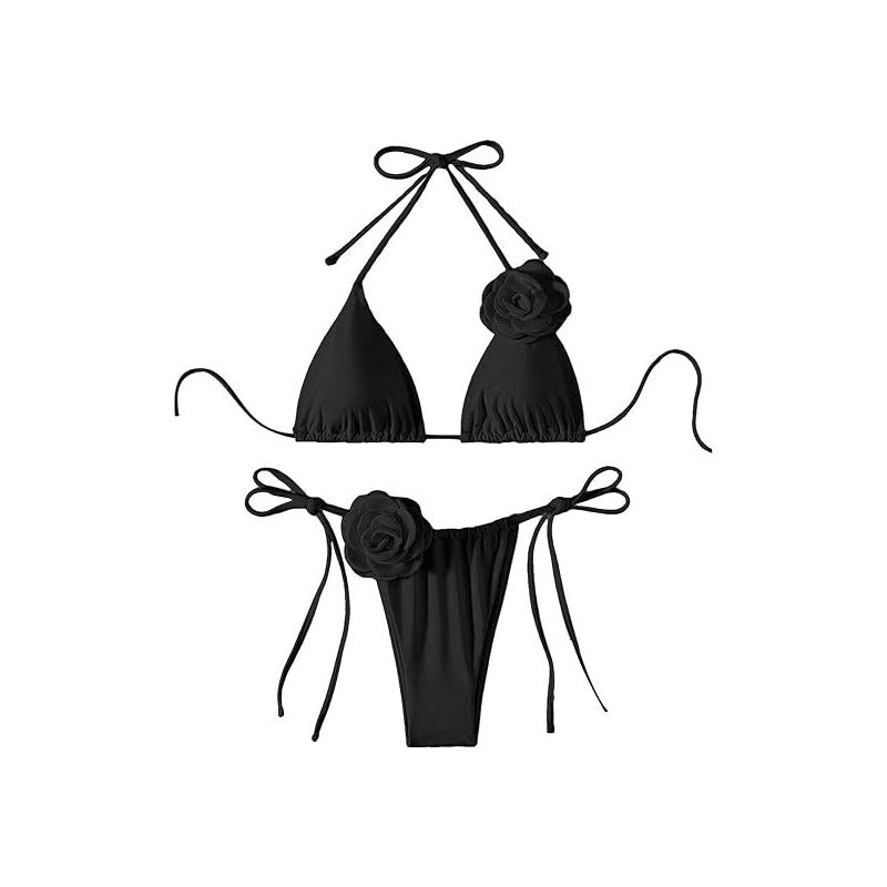 Damen Triangel-Bikini mit verspielten Blumenapplikationen EB
