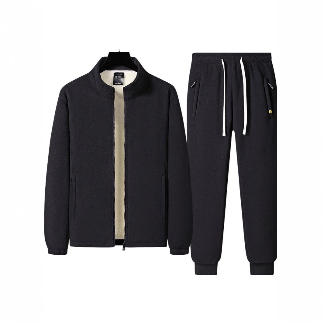 Herren dreiteiliges Fleece-Set mit wattierter Weste, Stehkragenjacke und Jogginghose EB