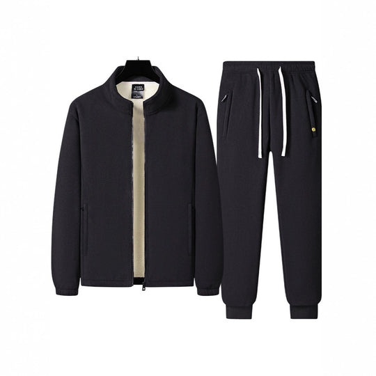 Herren dreiteiliges Fleece-Set mit wattierter Weste, Stehkragenjacke und Jogginghose EB
