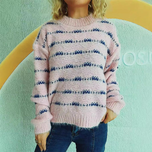 Damen Pullover mit weichem Mohair-Material und modernem Streifenmuster EB