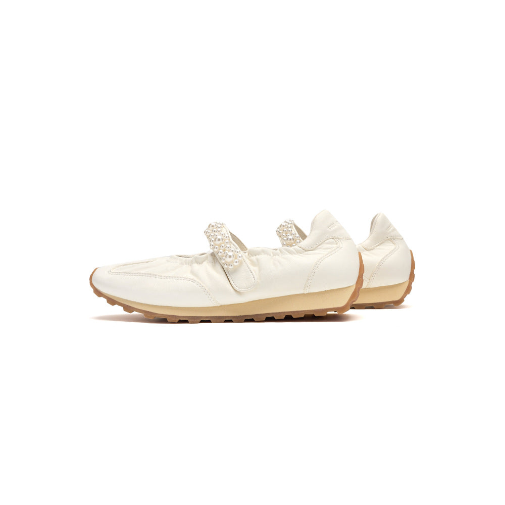 Damen Schnürschuhe mit dekorativem Perlenriemen und sportlicher Sohle EB