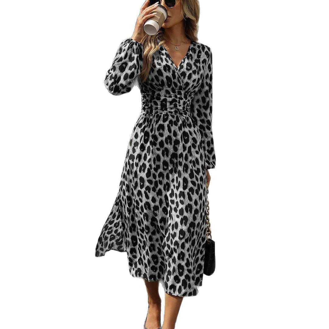 Damen Midi-Kleid mit Wickeloptik und Tiermotiv EB