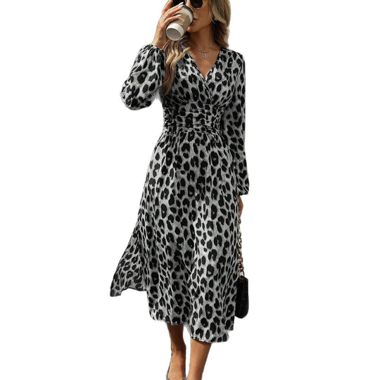 Damen Midi-Kleid mit Wickeloptik und Tiermotiv EB