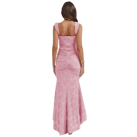 Damen Elegantes Spitzenkleid mit asymmetrischem Saum und gerafften Details EB