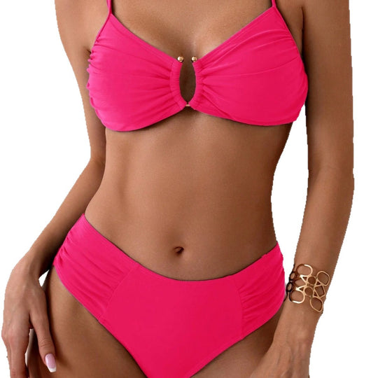 Damen Bikini-Set mit raffinierten Rüschendetails und dekorativen Goldakzenten EB