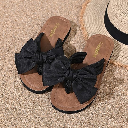 Damen Flip-Flop Sandalen mit dekorativem Schleifen-Design EB