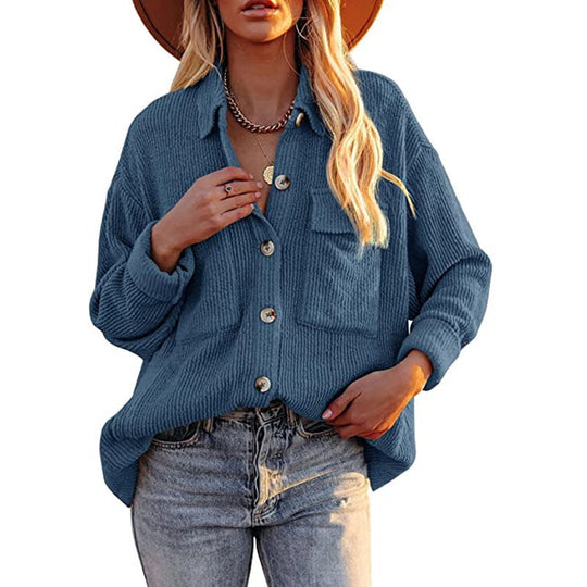 Damen Lässige Strickjacke mit Knopfleiste und Taschen EB
