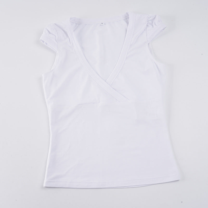 Damen Wickelshirt mit elegantem V-Ausschnitt und figurbetontem Schnitt EB