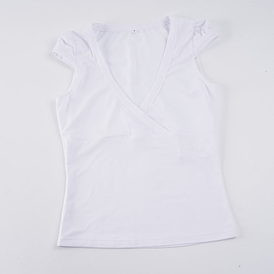 Damen Wickelshirt mit elegantem V-Ausschnitt und figurbetontem Schnitt EB