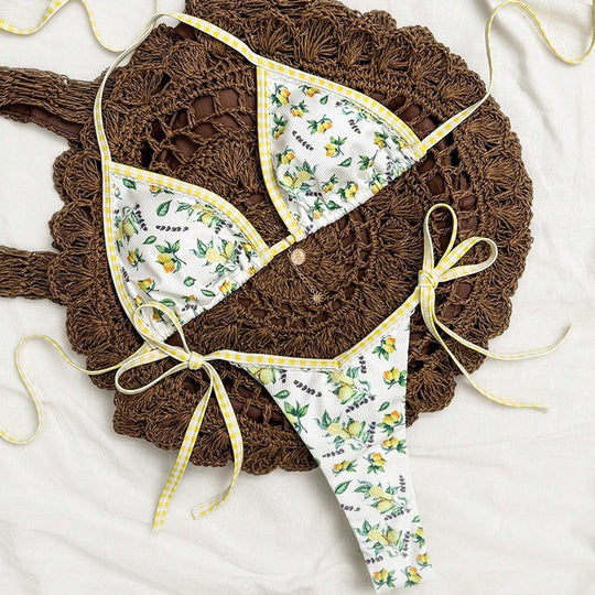 Damen Triangel-Bikini mit floralem Muster und Bindedetails EB