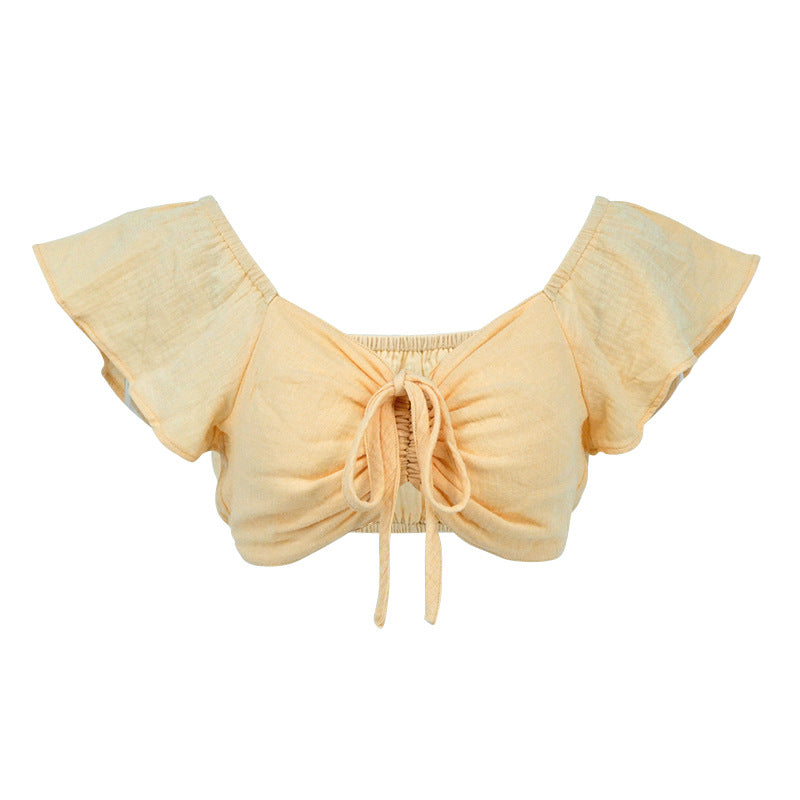 Damen Crop-Top mit voluminösen Rüschensäumen und verstellbarem Kordelzug EB