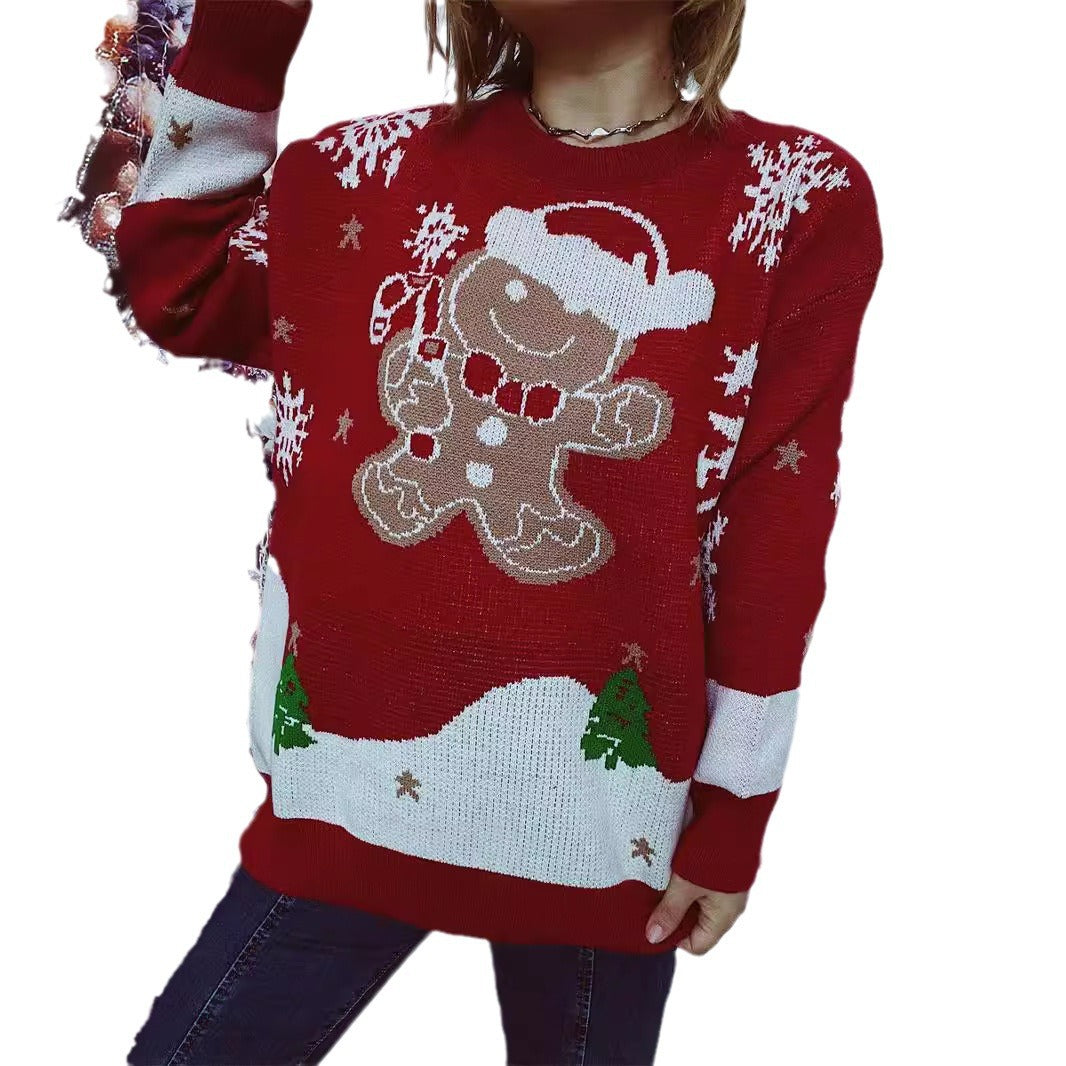 Damen Weihnachts-Pullover mit gingerbread-Motiv und Rundhalsausschnitt EB