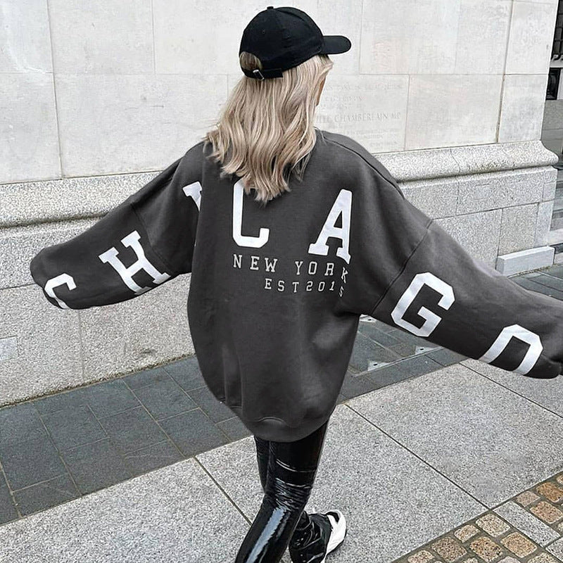 Damen Oversize-Sweatshirt mit College-Print und Raglanärmeln EB