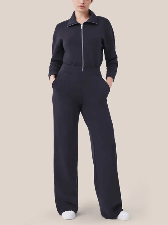 Damen Luxuriöser Lounge-Jumpsuit mit elegantem Stehkragen und praktischem Reißverschluss EB