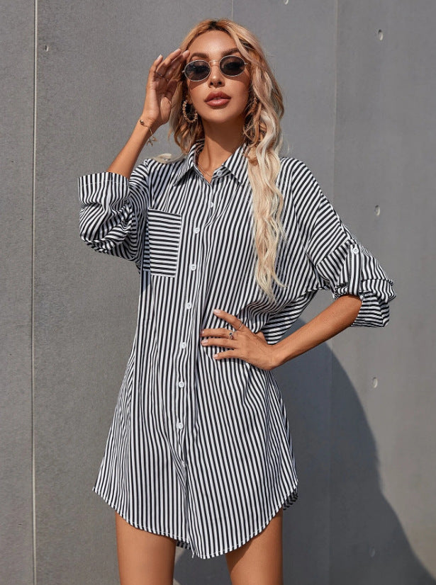 Damen Hemdblusenkleid im lässigen Stil mit Streifenmuster EB