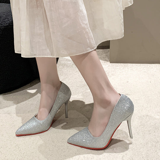 Damen Glitzernde High Heels mit elegantem spitzem Design und rutschfestem Fußbett EB