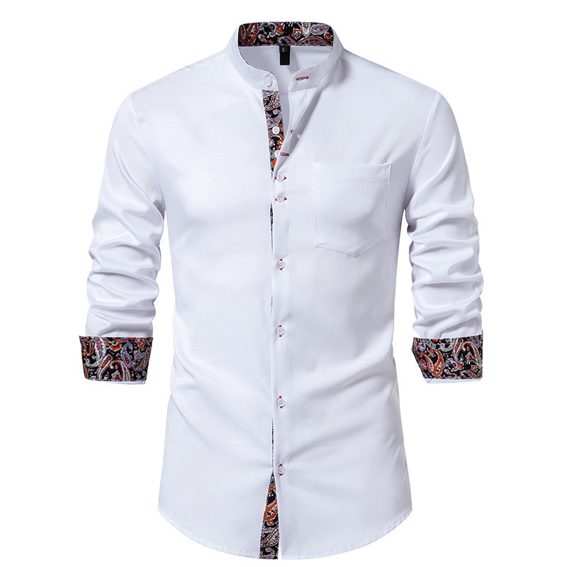 Herren Langarm Hemd mit modernem Stehkragen und Paisleymuster EB