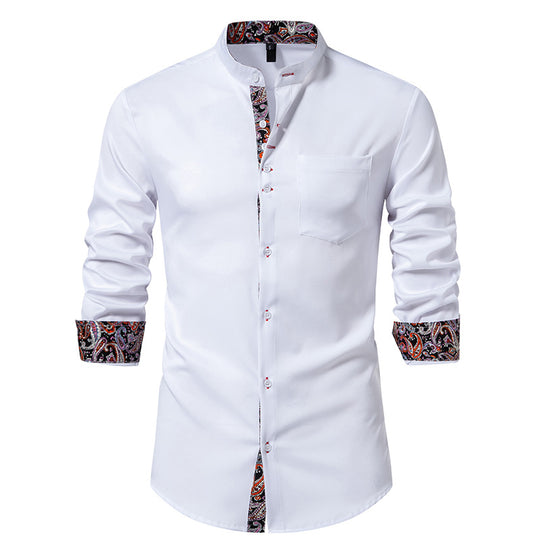 Herren Langarm Hemd mit modernem Stehkragen und Paisleymuster EB