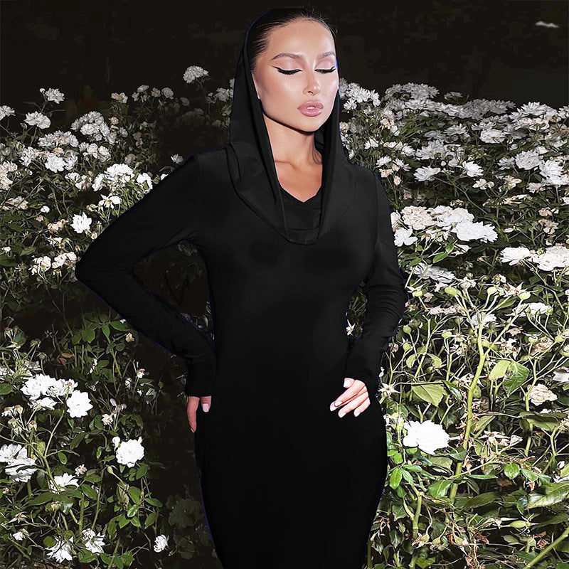 Damen elegantes Abendkleid mit Kapuze und figurbetonter Silhouette EB