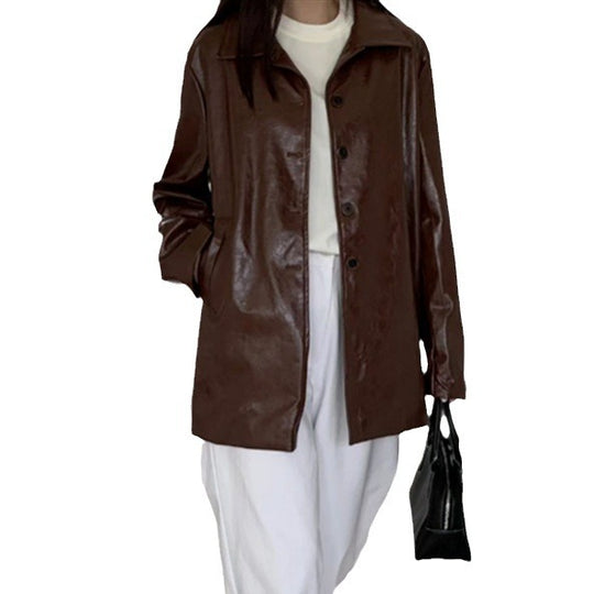 Damen lässige und stylische Kunstlederjacke EB