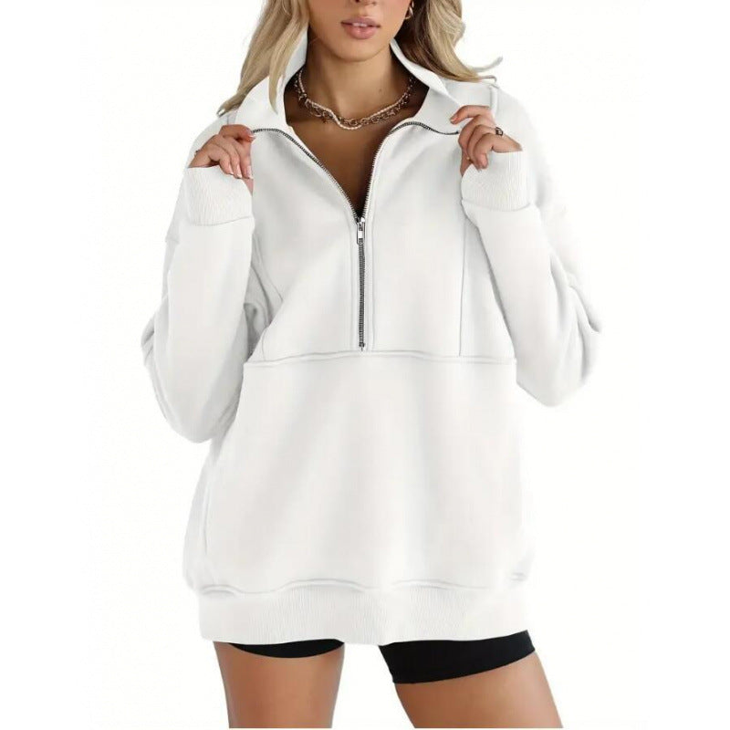 Damen Sweatshirt mit halbem Reißverschluss und oversized Schnitt EB