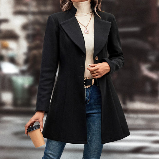 Damen eleganter Langblazer mit modernem Kragen und tailliertem Schnitt EB