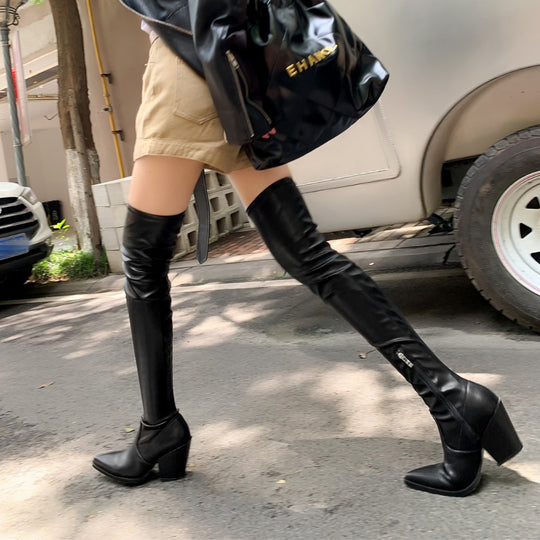 Damen High-Heel Overknee-Stiefel mit schickem Riemendesign EB