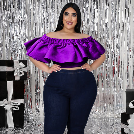 Damen Trendige Off-Shoulder Bluse mit voluminösem Rüschenabschluss EB