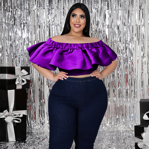 Damen Trendige Off-Shoulder Bluse mit voluminösem Rüschenabschluss EB