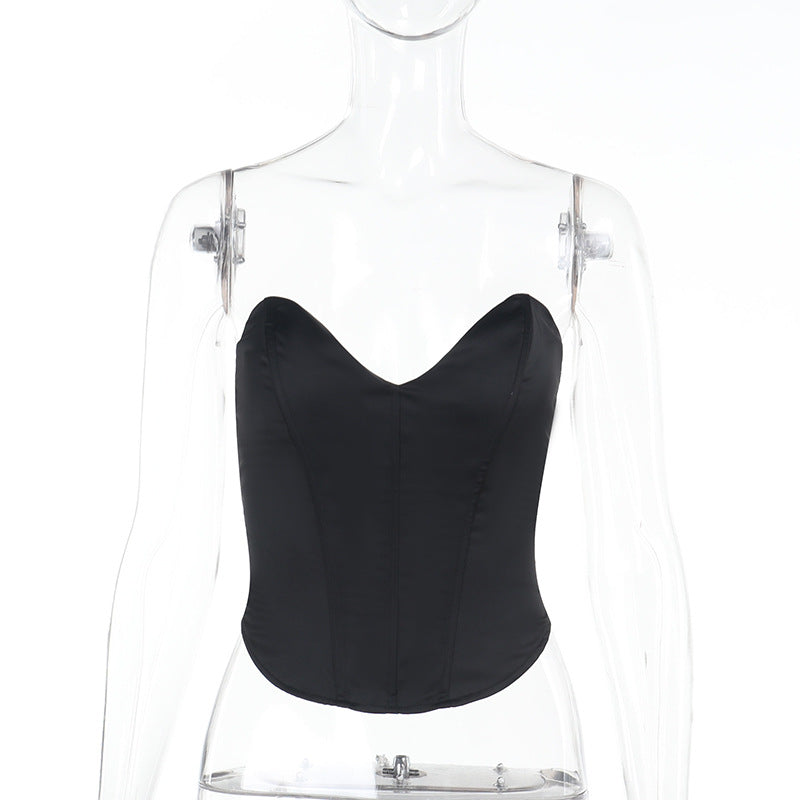 Damen Corsage-Top mit Herz-Ausschnitt aus glattem Satin EB