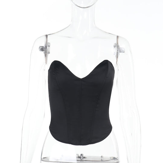 Damen Corsage-Top mit Herz-Ausschnitt aus glattem Satin EB