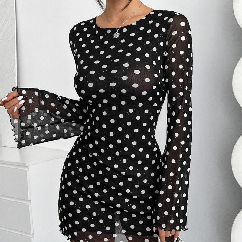 Damen Minikleid mit tiefem Rückenausschnitt und voluminösen Ärmeln EB