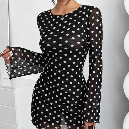 Damen Minikleid mit tiefem Rückenausschnitt und voluminösen Ärmeln EB